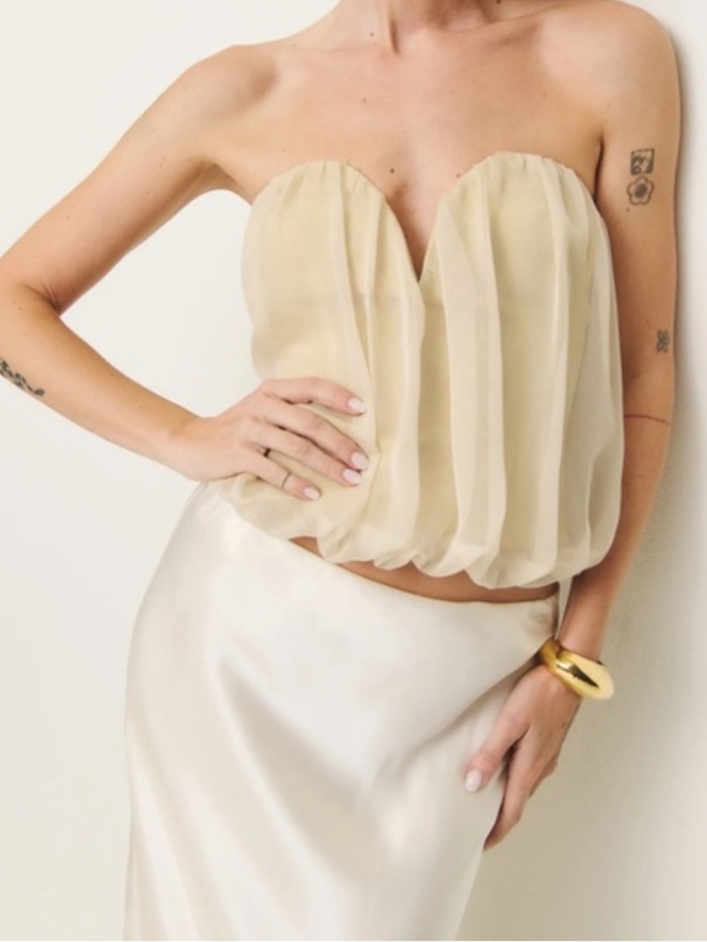 Reformation Champagne Strapless Sylvana Bustier Top